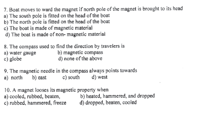 Questions on magnetism for class clearance 6